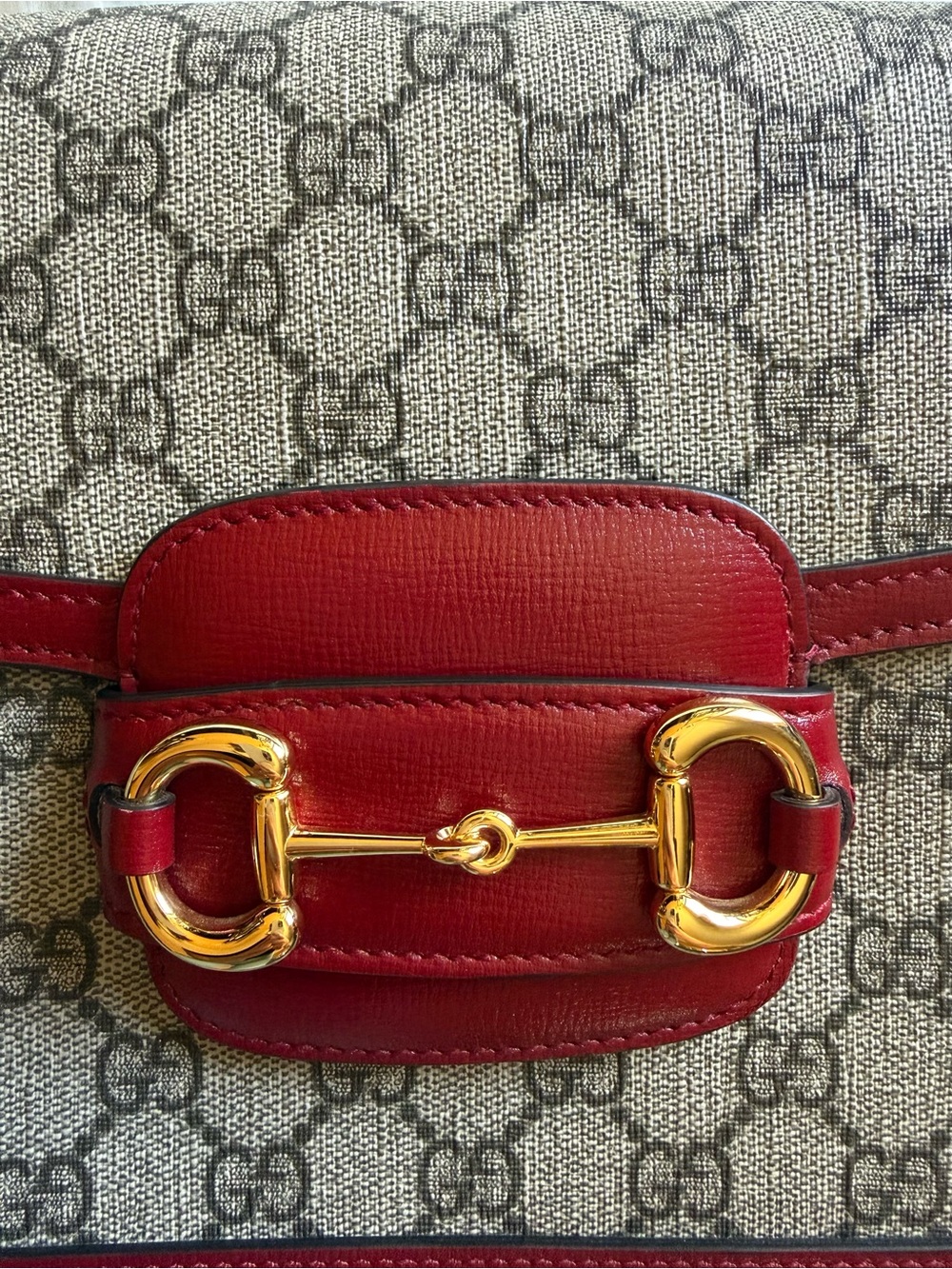 Authentic Gucci Horsebit 1955 Shoulder Bag GG Supreme Red Leather - Picture 9 of 16
